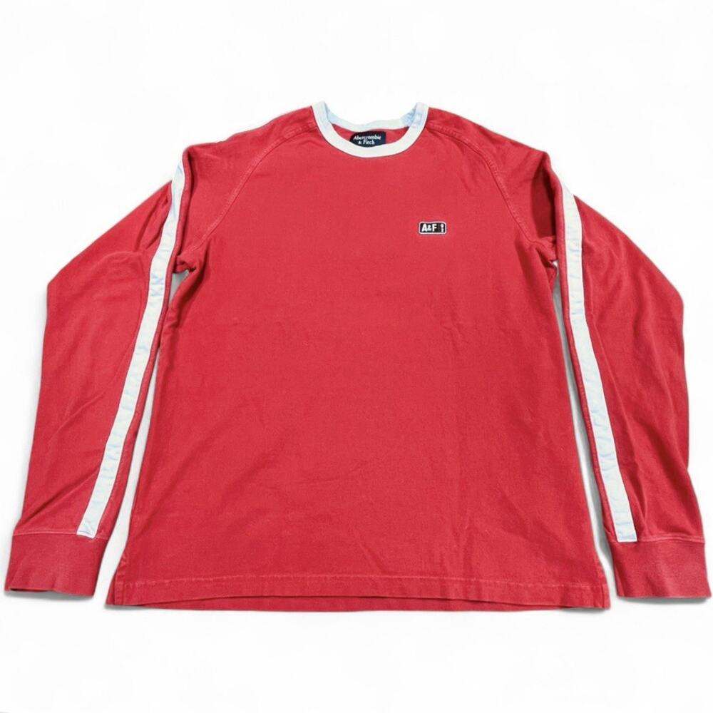 Y2K Abercrombie & Fitch Long Sleeve Shirt Red A&F 92 Logo Mens M